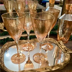 4 Anthropologie hand blown wine glasses Zaza honey luster collection NIB